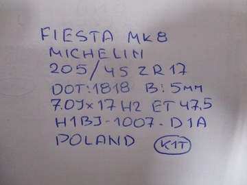 KOLA RÁFKY PNEUMATIKY FORD FIESTA MK8 ST-LINE R17 5MM