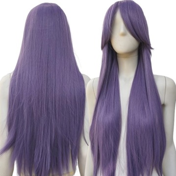 Peruka długa pastelowy fiolet fioletowa lawendowa z grzywką pastel goth