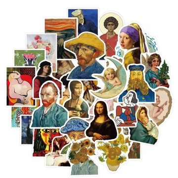 MALARSTWO MIX SZTUKA PIĘKNA NAKLEJKI WLEPKI OZDOBNE WODOODPORNE 50szt