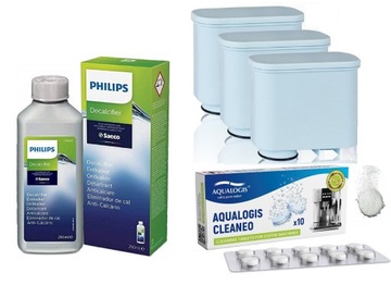 3 фильтра AL-Clean для кофемашины Saeco Philips + таблетки + средство для удаления накипи 250 мл