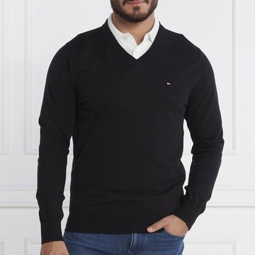 Tommy Hilfiger sweter męski Regular Fit v-neck czarny MW0MW30956-BDS XXL