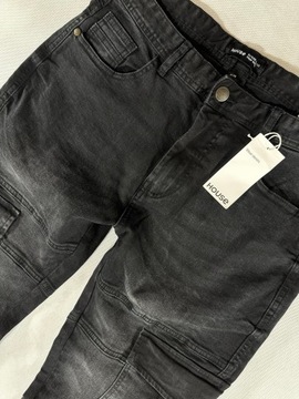 HOUSE jeans czarne bojówki cargo slim fit W31L32 84cm