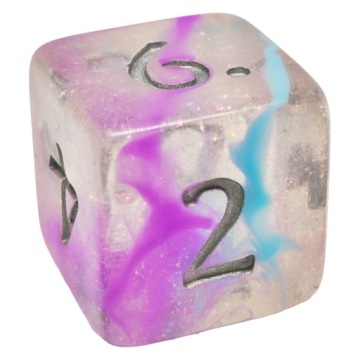 Kość D6 do gry Przezroczysta Róż Niebieska D&D Handmade Baldur's Gate MTG