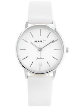 Zegarek damski PERFECT L205 Biały pasek skórzany + BOX