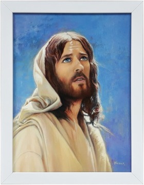 OBRAZ 45x35 JEZUS CHRYSTUS BIAŁA RAMA