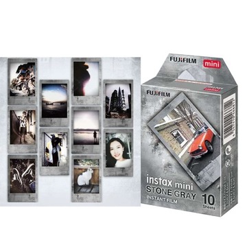 Wkłady Fujifilm Instax Mini Stone Grey Szara ramka retro 10 zdj 11 12