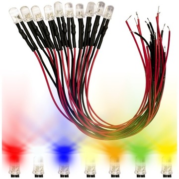 DIODY LED 12V 3mm 9 KOLORÓW przewód 20cm x10