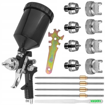 Lakovací Pistole 4X Tryska Hvlp 1,3, 1.4 1.7 2.0 mm Pro Malování Černá