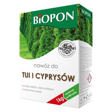 BIOPON NAWÓZ DO TUI I CYPRYSÓW GRANULAT 1KG SZYBKI WZROST GĘSTA KORONA