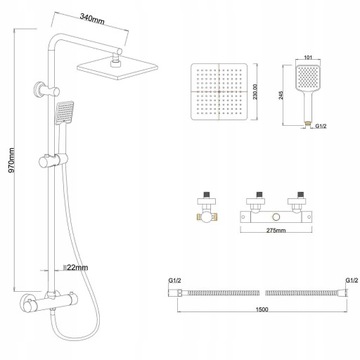 Bateria z termostatem i deszczownicą termostatyczny zestaw do prysznica