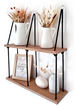 Półka wisząca na sznurach linach 80x15cm styl boho