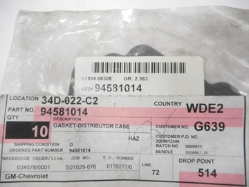 TĚSNĚNÍ ZÁKLADY APARÁT ZAPALOVACÍHO CHEVROLET AVEO SPARK OE 94581014
