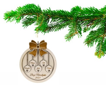 СЕМЕЙНАЯ ДЕРЕВЯННАЯ ЕЛОЧНАЯ безделушка с 3D именем ПОДАРОК ​​БАБУШКЕ И ДЕДУШКЕ