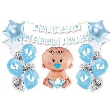Zestaw WITAJ W DOMU imię baner balony narodziny powitanie