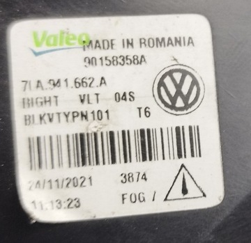 HALOGEN PRAVÝ VALEO VW T6 T6.1 FACELIFT 7LA941662A 24.11.2021