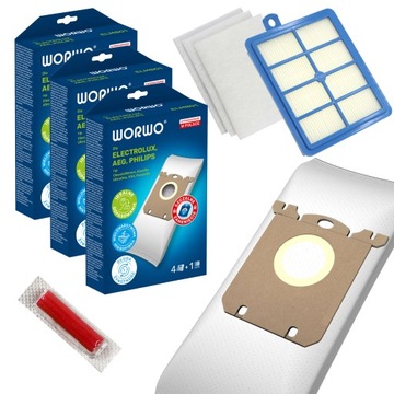 12x Worki do odkurzacza ELECTROLUX PHILIPS AEG + FILTRY E201S FC8021 FC8031
