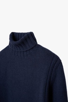 ZARA MAN GRUBY SWETER GOLF WEŁNA + KASZMIR LUX GRANATOWY S