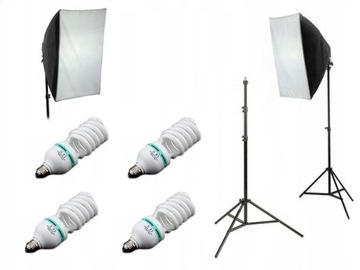 LAMPA STUDYJNA Softbox 50x70cm 4x 400W Żarówki Statyw 230cm Zestaw Studio