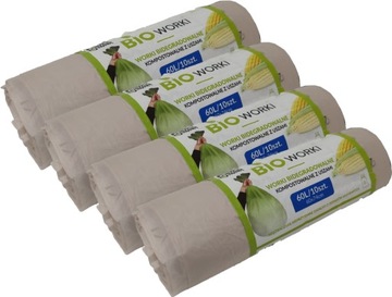 BIOdegradowalne Worki na śmieci z uszami 60L 10szt. BRĄZOWE x4