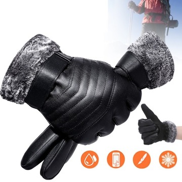 Zimowe rękawiczki skórzane PU Screen Mitenki Termiczne rękawiczki Pluszowe