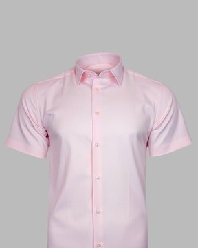 Koszula męska dopasowana Różowa SLIM FIT krótki rękaw Bawełna r. XL