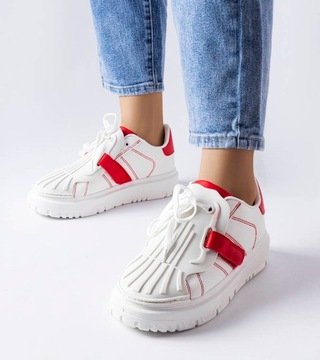 Biało-czerwone sneakersy na platformie Binet 40
