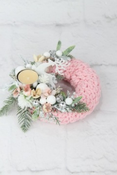 Подсвечник, венок, новогоднее украшение, свитер, РОЗОВЫЙ