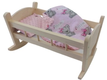 KOŁYSKA DREWNIANA DLA LALKI LALEK DUŻA POŚCIEL