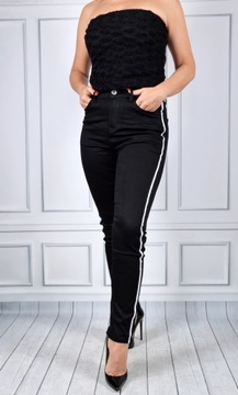 Jeansy Spodnie Damskie Jeansowe plus Size Lampasy