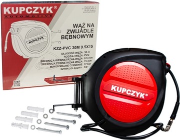 ZWIJADŁO WĄŻ PNEUMATYCZNY ZWIJANY PVC 30 mb ŚREDNICA WĘŻA 9,5x15 Kupczyk CE