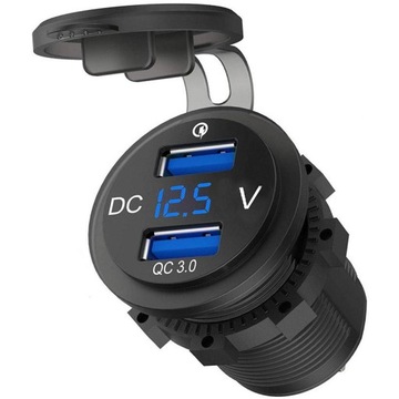 Розетка для мотоцикла 12 В 2x USB QC3.0 ВОЛЬТМЕТР 36 Вт IP54 LED