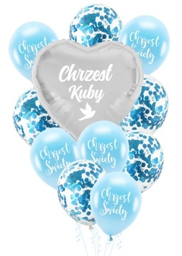 Balony zestaw CHRZEST + IMIĘ personal srebno niebi