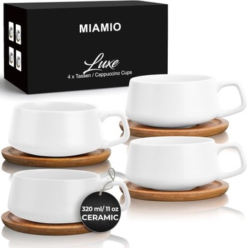 Filiżanka do kawy herbaty ceramiczna z podstawką na prezent 4 sztuki biały