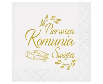 SERWETKI PAPIEROWE BIAŁE ZŁOTE 33x33cm 20szt NA PIERWSZĄ KOMUNIĘ