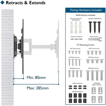 Настенное крепление для телевизора BONTEC ME400 с диагональю 27–55 дюймов и весом до 35 кг с кабелем HDMI