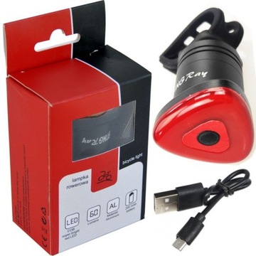 Lampka rowerowa TYŁ COB LED z funkcją STOP + USB