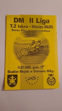 ISKRA OSTRÓW WLKP - WŁÓKNIARZ CZĘSTOCHOWA 11-07-1999 PROGRAM ŻUŻLOWY CZYSTY