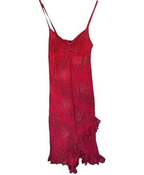 H&M Elegancka czerwona sukienka na ramiączkach dekolt serek brokatowa 40 L