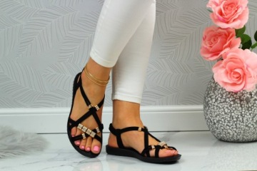 ЧЕРНЫЕ ЖЕНСКИЕ САНДАЛИИ С РАННЯМИ, ПЛОСКИМ НИЗОМ
