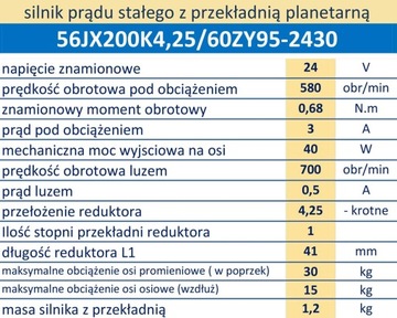 Планетарный мотор-редуктор 580 об/мин, 24 В постоянного тока, 0,68 Н·м