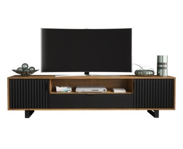 DUŻA SZAFKA RTV TV 200CM RYFLOWANE FRONTY LOFT RETRO DĄB/CZARNY MAT LFT002E