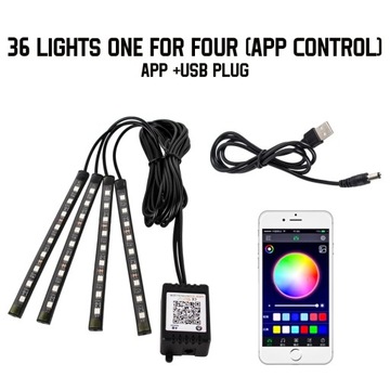 NEON 36 LED VNITŘEK VOZIDLA OSVĚTLENÍ PODLAHOVÉ OKOLI Z USB ~11924