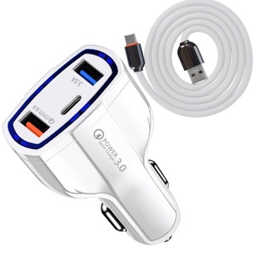 Автомобильное зарядное устройство, USB -тип C 7A QC 3.0 + USB -тип кабеля