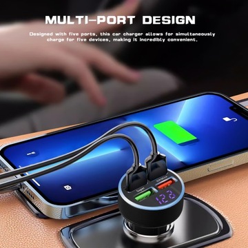 АВТОМОБИЛЬНОЕ ЗАРЯДНОЕ УСТРОЙСТВО USB C ЗАРЯДНОЕ УСТРОЙСТВО ДЛЯ МОБИЛЬНОГО ТЕЛЕФОНА 5-ПОРТОВЫЙ АВТОМОБИЛЬНЫЙ АДАПТЕР