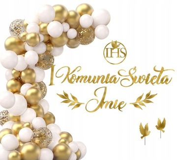 GIRLANDA Balony KOMUNIA Św. DEKORACJE baner + IMIĘ PIKERY