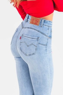 Jasne klasyczne jeansy PUSH UP damskie elastyczne spodnie wysoki stan M