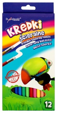 Стираемые КАРАНДАШИ BAMBINO С ЛАСТИКОМ, 12 ЦВЕТОВ.