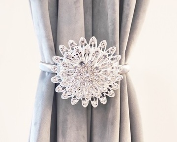 SREBRNA KLAMRA SPINKA FIRAN ZASŁON MAGNES PAPROĆ