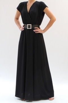 Maxi sukienka kopertowy dekolt czarna 36 (34-52