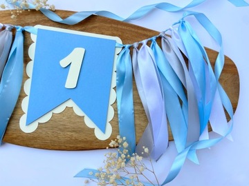 Proporczyk baner na krzesełko girlanda z cyfrą - niebieski, błękitny